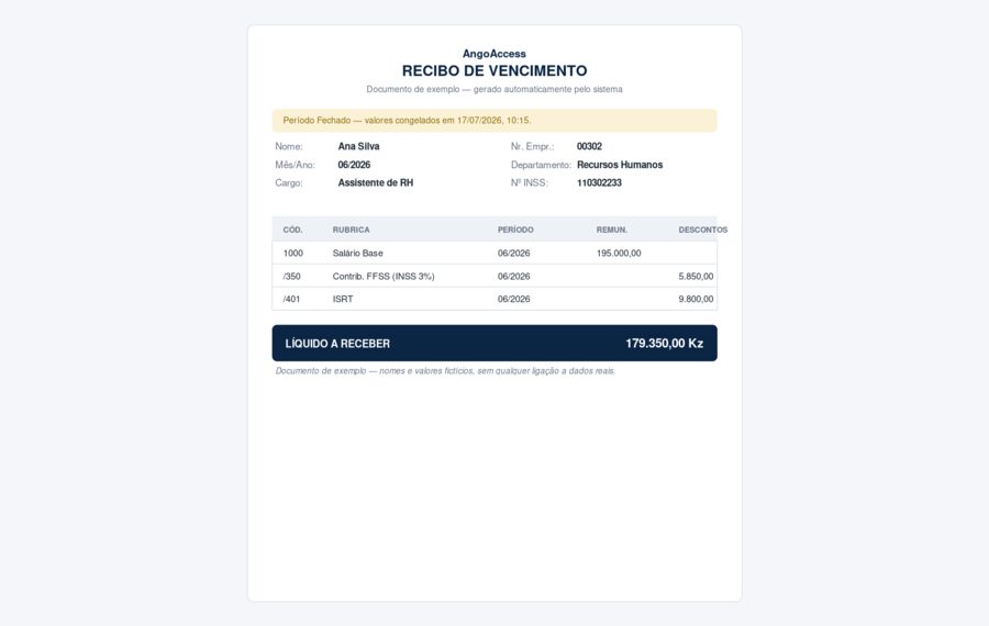 Exemplo de Recibo de Salário gerado pelo AngoAccess