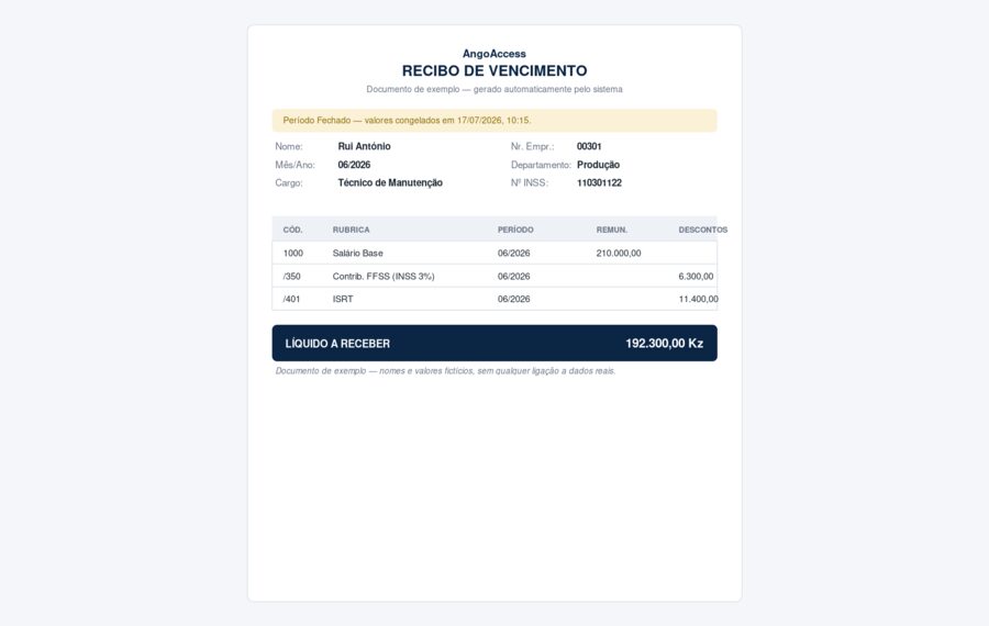 Exemplo de Recibo de Salário gerado pelo AngoAccess